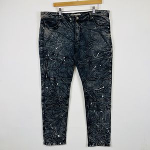 Jeanius by Akademiks‎ Black Acid Wash Paint Splatter Jeans Mens 36 x 32 NEW NWT